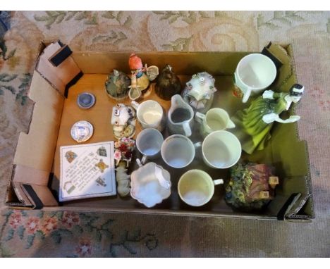 A box containing mixed ceramics, to include: a Royal Doulton figurine, Simone (HN2378), a Goebel figurine (175), Royal Commem