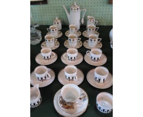 A set of six Susie Cooper Corinthian pattern coffee cups and saucers, together with a Continental coffee service, comprising: