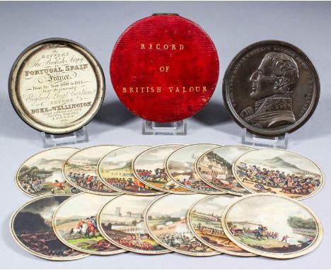 An Edward Orme bronze Duke of Wellington box medal, published 1815, the end paper printed - "The Battles of the British Army 