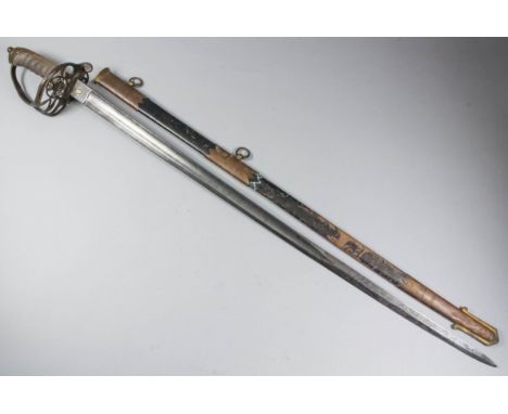 A 1897 pattern Infantry Officers sword Serial No. 6618, 32ins bright steel blade etched with Royal Cypher crown over V, pierc