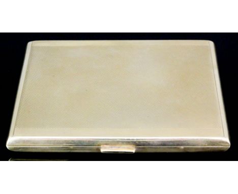 A George VI 9ct gold rectangular cigarette case with engine lined ornament to front and back, 3.75ins x 3.25ins, by the Golds