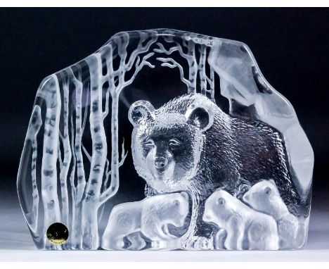 A Royal Krona limited edition glass model - "Bear family", modelled by Mats Jonasson, 7.5ins x 10.25ins (No. 92 of edition of