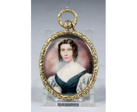 Attributed to Peter Paillou (1757-1832) - Miniature shoulder length portrait of Eliza Stirling, her hair in ringlets wearing 