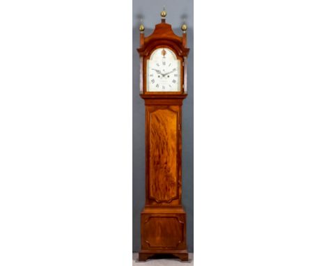 A George III mahogany longcase clock by James Warren of Canterbury, the 12ins arched painted dial with Roman and Arabic numer