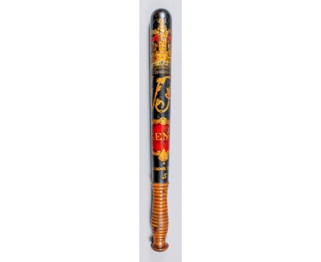 A Victorian turned wood truncheon, painted with crown over "VR" cypher over "Kent", within shaped cartouche, over "Cranbrook 