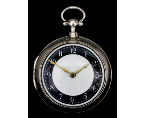 A George III silver pair cased verge pocket watch, No. 15996 (unsigned), the white enamel dial with black chapter ring, Arabi