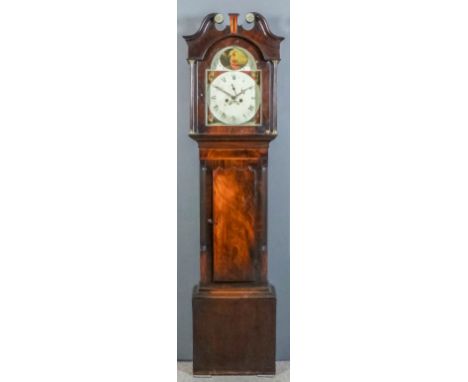 A 19th Century mahogany longcase clock, the 13ins arched painted dial with Roman and Arabic numerals, subsidiary seconds dial