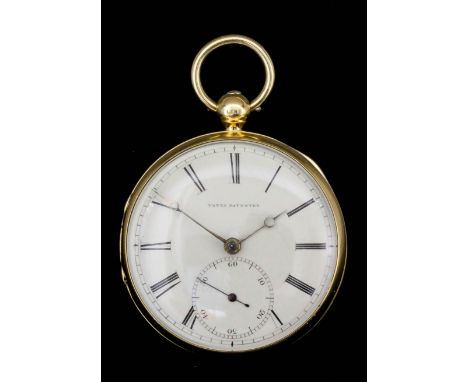 A Victorian 18ct gold cased pocket watch by Thomas Yates of Preston, No. 1371, the white enamel dial marked "Yates Patentee" 
