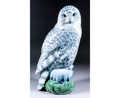 A large Royal Copenhagen porcelain model of a Snowy Owl, designed by Peter Herold, model No. 1829, 15.75ins high (printed mar