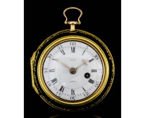 A good George III 22ct gold and gilt metal pair cased pocket watch by William Allam of London, No. 1416, the white enamel dia