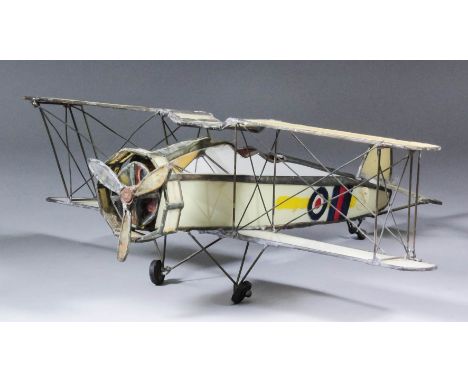 A 20th Century painted glass and wired model of a World War I English biplane, 14ins x 5.5ins high