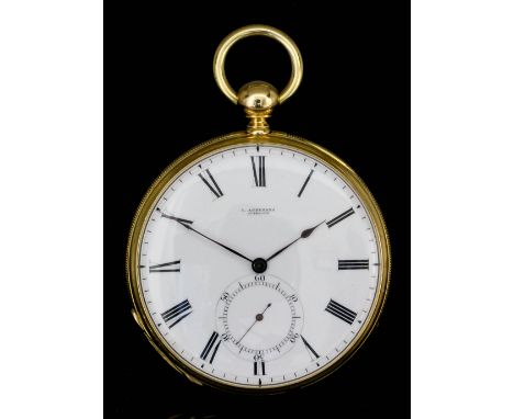 A mid 19th Century Swiss 18k gold cased lever pocket watch by Louis Audemars of Brassus, No. 467, the white enamel dial with 