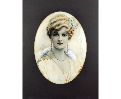 Z.T. Andrew (early 20th Century) - Pencil, watercolour and gouache - Shoulder length portrait of a lady with a bow in her hai
