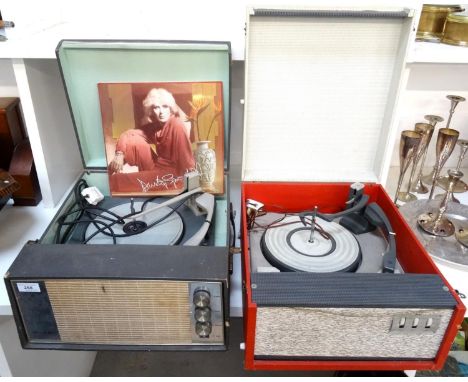 VINTAGE EKCO MONARCH RECORD PLAYERmodel RP430 in a grey hard case, together with another Monarch record player in a red and g