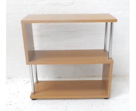 LIGHT OAK OPEN SHELF UNITwith three shelves supported by chrome columns, 75.5cm x 75cm 