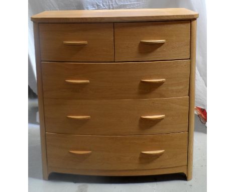 LIGHT OAK BOW FRONT CHESTwith two short and three long drawers, 97cm x 91cm 