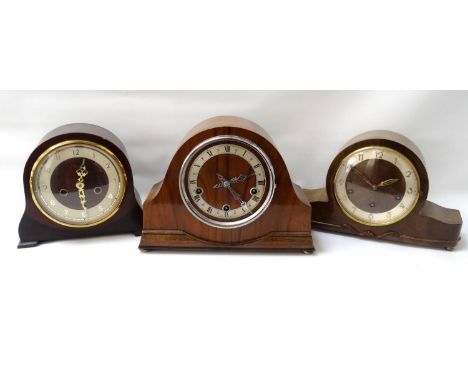 SMITHS OF ENFIELD MANTLE CLOCKin a shaped mahogany case, the dial with Arabic numerals and battery operated; a walnut cased m