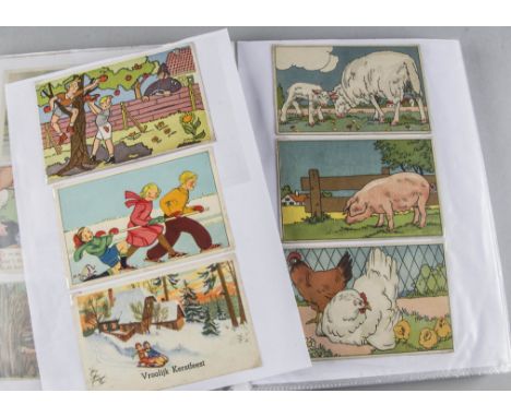 Postcards, a collection of approx 200 cards and art pictures including, Willy Schermel children's cards cats/Teddies, Marten 