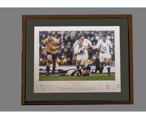 Rugby, limited edition print 232/495  (78cm X 64cm) Investec Challenge 2002 by Doug Harker England V Australia print of Dawso