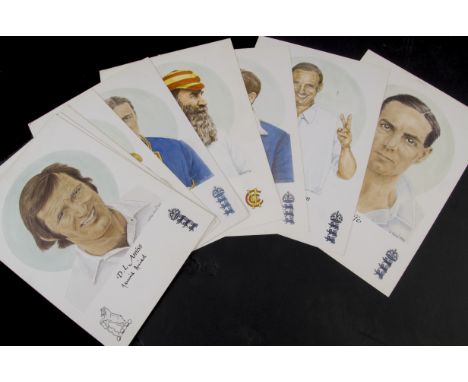 Cricket, ten D. Dean prints 1994/96 four signed, Dennis Amiss, Tom Graveney, Graeme Hick and Geoff Boycott plus six unsigned 