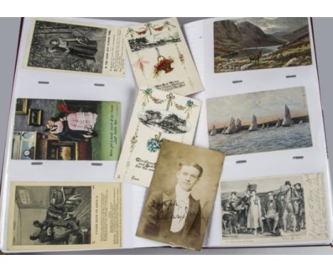 Postcards, a collection of approx 800 Edwardian cards in six modern albums inc, Ancient buildings, RP of naval  couple on shi