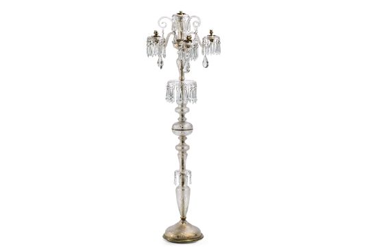 A Spanish Crystal Floor Lamp Candelabrum With Beads Strings And