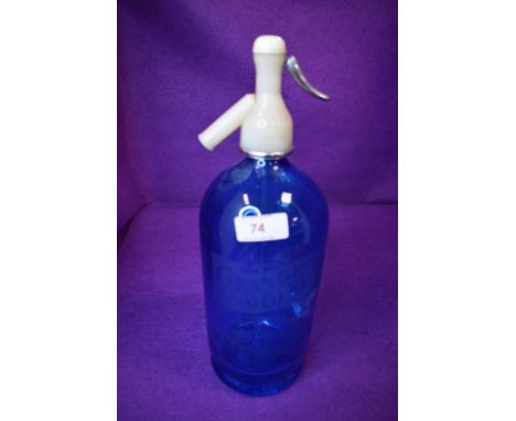 An aqua blue glass art deco soda syphon for Hill Side Works Grange Over Sands
Age related wear no damage chips or cracks