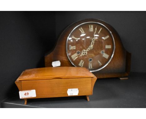 A small jewellery case and an Edwardian mantle clock