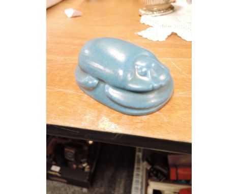 A Pilkingtons Lancastrian art deco paper weight in blue glaze in the form of an Egyptian scarab beetle
Good condition no dama