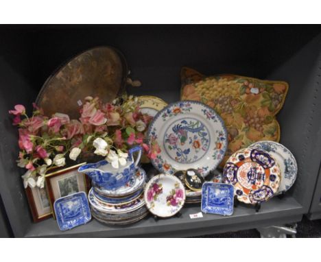 A selection of ceramic plates including Imari ware and Masons