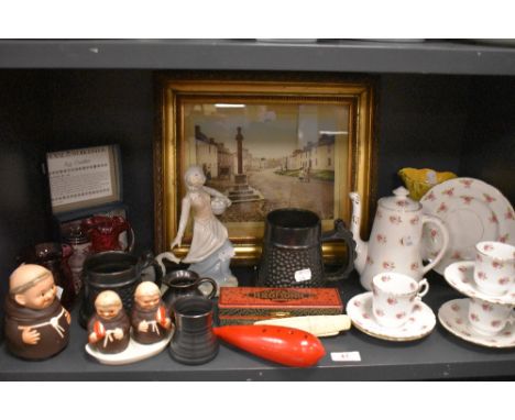 A selection of ceramics and glass including cranberry glass wares and part tea service by Shelley