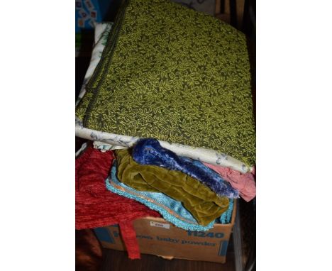An assortment of vintage curtains and cushion covers, predominantly around 1940s to 1960s.