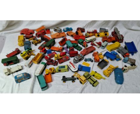 A box of vintage diecast and plastic vehicles to include Matchbox &amp; Hotwheels etc.  