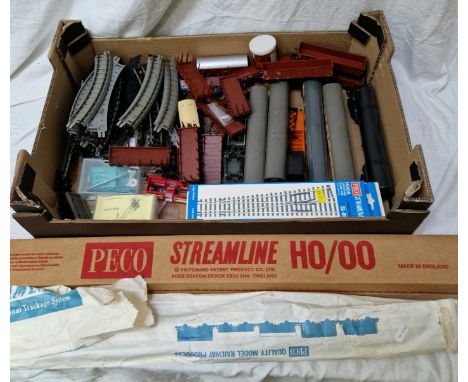 A box of assorted model railway items to include 00/H0 rolling stock (Tri-ang,Marklin,Fleischmann, Trix) and 00/H0 track (Tri