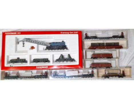 Eleven Fleischmann HO rolling stock items to include 5597 set, 5730,5285,5296 x 3,5787,5730 x 2, mint in boxes. (Vendors fath