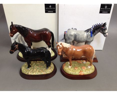 A group of four Beswick horses comprising Shetland Pony, My First Pony, Shire &amp; Clydesdale, two with boxes.  Condition - 