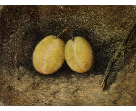 John Atkinson Grimshaw (British, 1836-1893)Swan-egg Plums signed and dated 'J.A.Grimshaw./1862' (lower left); signed with ini