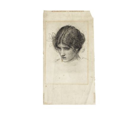 John William Waterhouse, RA, RI (British, 1849-1917)Female head study for a nymph in Hylas and the Nymphs charcoal and pencil