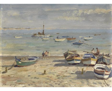 Edward Seago, RWS, RBA (British, 1910-1974)Sardine boats, Cascais, Portugal signed 'Edward Seago' (lower left); bears title (