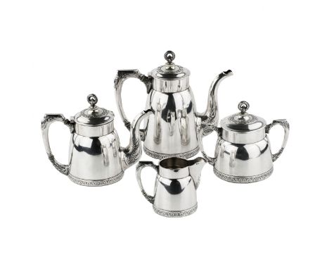  Late modern silver tea and coffee service - Moscow 1908-1917. The shape of a truncated cone with a floral and swan decor mot