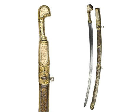 Caucasian saber with gilded silver and bone decoration. The blade is bare, engraved on one side. Handle with silver fittings 