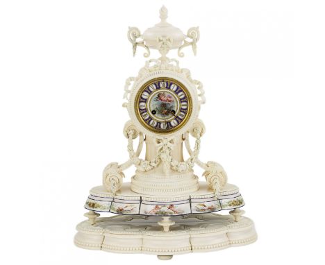 Unique watch of the Napoleon III era in a neoclassical style made of ivory. The porcelain dial, presumably from the royal man