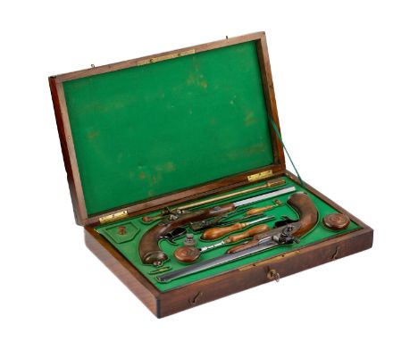  A wonderful pair of cased, dueling pistols, the court gunsmith of Nicholas I, Jacob Bertrand, mid-19th century. Octagonal, s