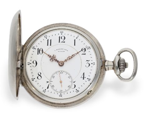 Taschenuhr: Ca. Ø52,5mm, ca.116g, massive Savonnette aus 900er Silber, gepunzt A. Lange &amp; Söhne Glashütte No.279419, numm