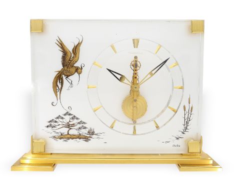 Feine Jaeger LeCoultre Tischuhr mit Skelettwerk "Marina", Ref.350, new-old-stock mit Originalbox, ca.1965: Ca. 22 × 16cm, Mes