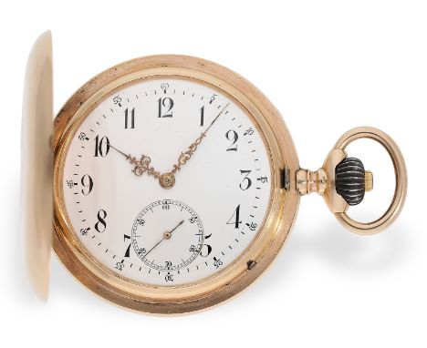 Ca. Ø53mm, ca. 111g, 14K Rotgold, guillochiert, Gehäusenummer 157248, Werksnummer 140571, IWC-Präzisionsankerwerk mit verschr