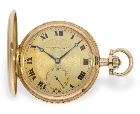 Taschenuhr: Ca. Ø51mm, ca. 90g, 14K Gold, seltene Savonnetteausführung mit Strahlendekor und Münzrand, Gehäusenummer 731025, 