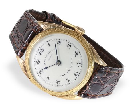 Patek Philippe Rarität, eine der frühesten Patek Philippe Armbanduhren, Chronometro Gondolo Vermicelli, Genf 1907, mit Stammb