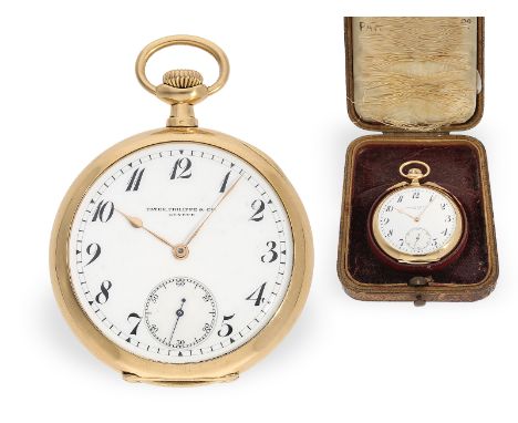 Hochfeine Patek Philippe Taschenuhr mit besonderer Werksqualität, Originalpapiere und Originalbox, ca.1910: Ca. Ø48mm, ca. 78