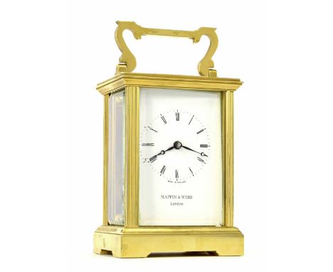 Mappin & Webb brass cased carriage clock timepiece, with presentation plaque, 5.75" high